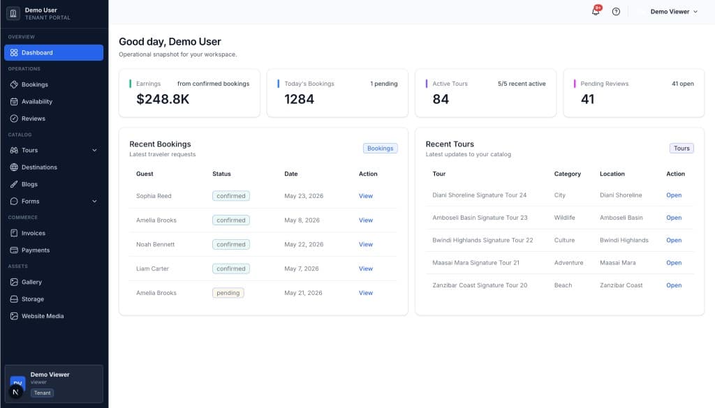 A preview of the tenant portal dashboard